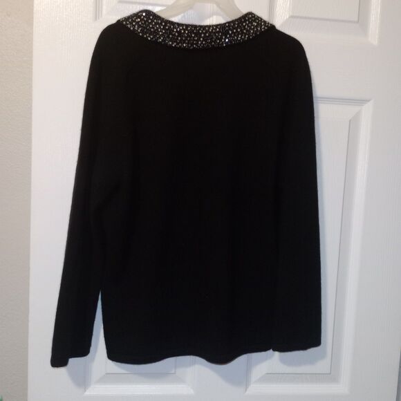 Jones New York 100% Cashmere Women Cardigan Sweater M Black Preppy Sequins - Picture 4 of 4